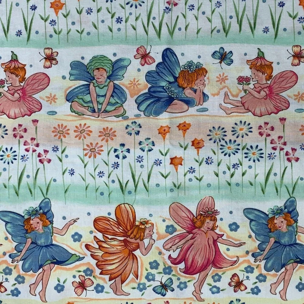 One Homemade Whimsical Floral Fairy Pillowcase Orange Blue Trim Standard/Queen